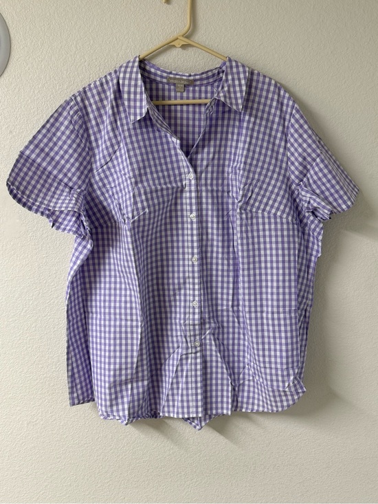 Woman Within Tops - Woman Within Lavender and White Gingham Button-Front Shirt - 2X